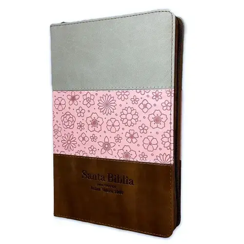 Biblia RVR60 para Mujeres Letra Grande Tricolor floral rosa/gris/marrón